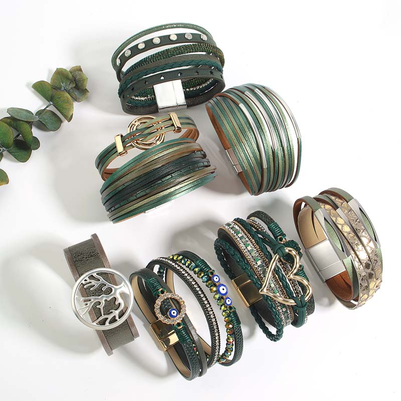 Leatherwork Rings - Amorcome czeski Multicolor plecione skórzane bransoletki